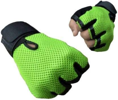 Leather Gym Gloves with Wrist Support Band for Weight Lifting and Exercise for Men (Green)