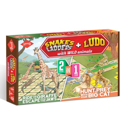 Classic Snakes & Ladders+ Ludo With Wild Animals Twist Combo Board Gamew