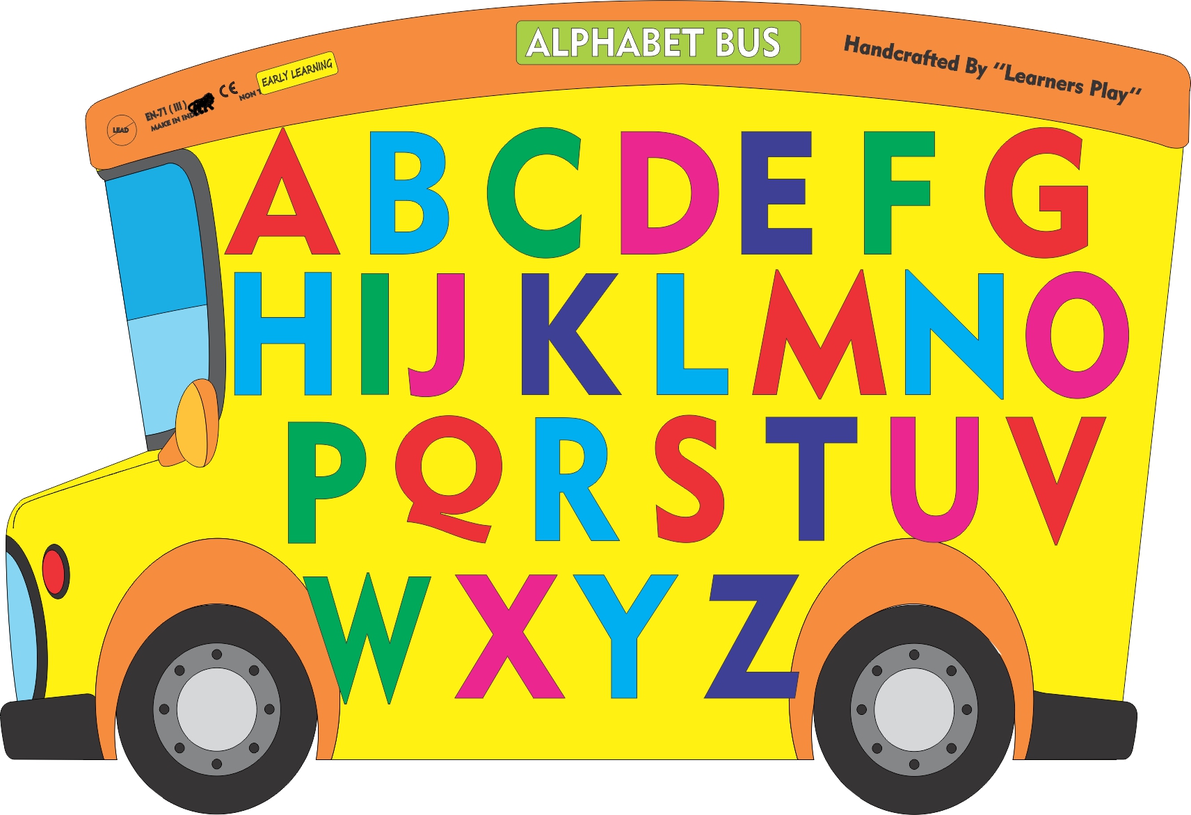  Wooden English Alphabet Uppercase Bus Knob Puzzle 