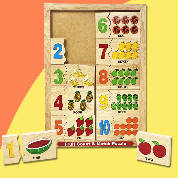 Wooden Fruits Count And Match Numbers Puzzle Block Game Board