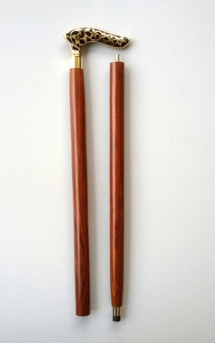 Designer Brass Golden & White Handle With Brown Wooden Walking Stick Cane